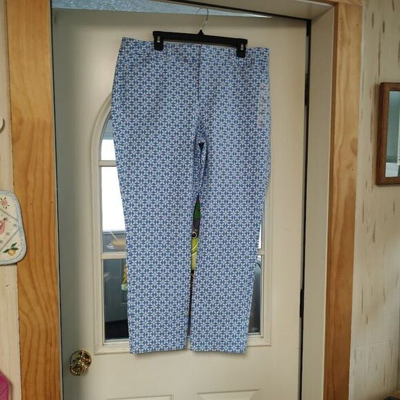 New Old Navy Blue White Designed High Rise Pixie Skinny Ankle Pants Women's 16 - Picture 1 of 3